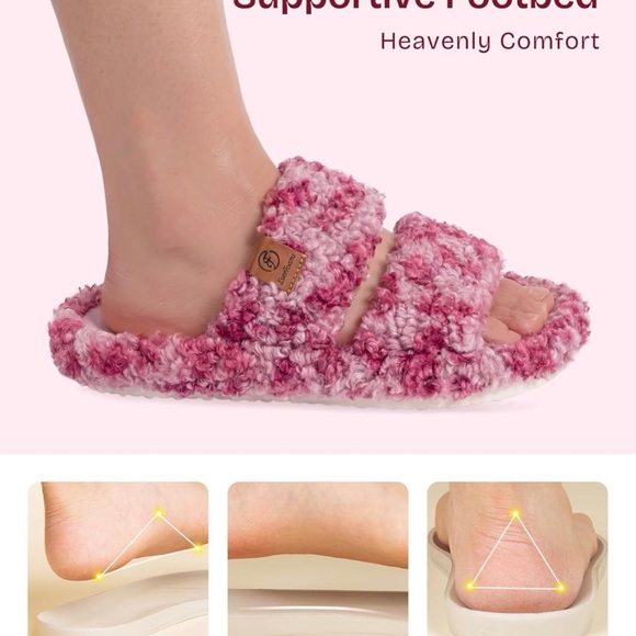 Cozy Pink EverFoams Womens Fuzzy Open-toe Slippers Soft Comfy - Picture 5 of 6